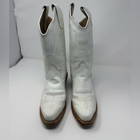 Old West Cream Leather Cowboy Boots Sz 4.5 (OFJXQP) - Picture 2 of 6